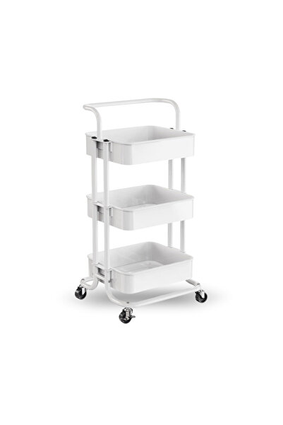 ACARİA Metal trolley with 3 storage spaces - White