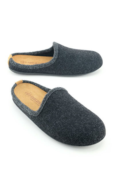 GEZER Men's Winter Slippers with Removable Insole, Genuine Leather, Pvc Sole, Felt Home Garden Slippers