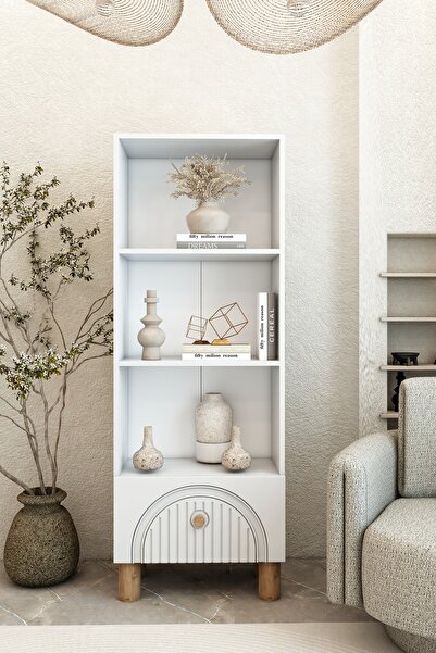 izcodesign 4 Raflı 162 cm Bohem Model MDF Membran Kapaklı Salon Dolabı Kitaplık Çok Amaçlı Dolap