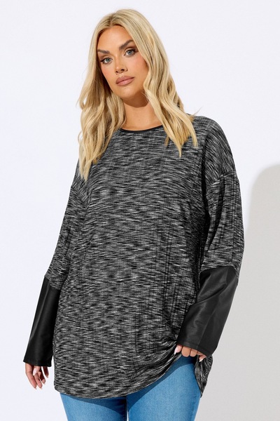 Stil Diva Plus Size Crew Neck Long Sleeve Leather Detailed T-Shirt 303939