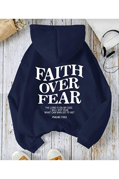 herkesemoda Hooded Sweatshirt with Fait over Print Detail