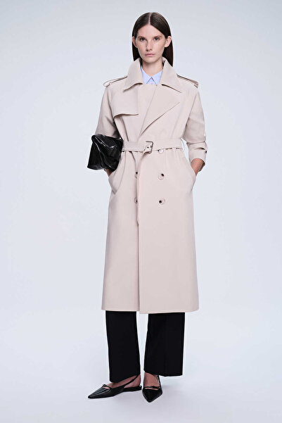 Hatemoğlu Saykı Woman Beige Slim Fit Mono Collar Cotton Trench Coat