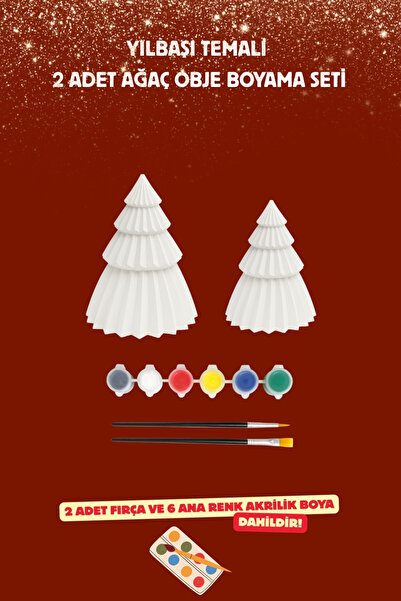 Otaera Yılbaşı Temalı Obje Boyama Seti, 2 Ağaç Figür, Kendin Yap DIY , Boya Etkinlik, Fırça & Boya Dahil