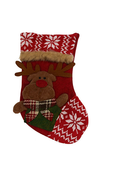 BaoBao Santa Claus with Reindeer Gift Sock – Red Textile Pattern with Winter ...