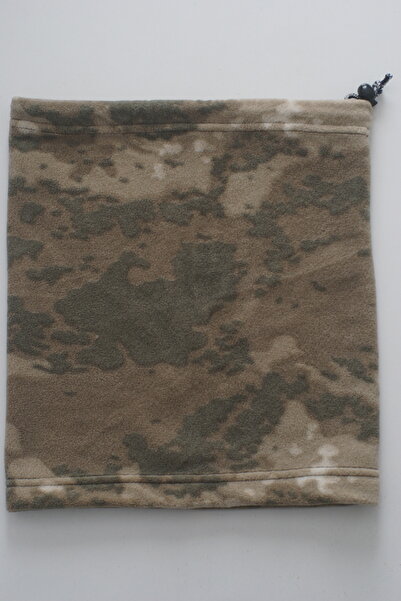 Mrey Beige Camouflage Winter Thermal Fleece Drawstring Beanie Hat Scarf Beanie with Neck Collar