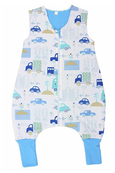 PRICHINDEL Winter sleeping bag with feet, blue, cars pattern
