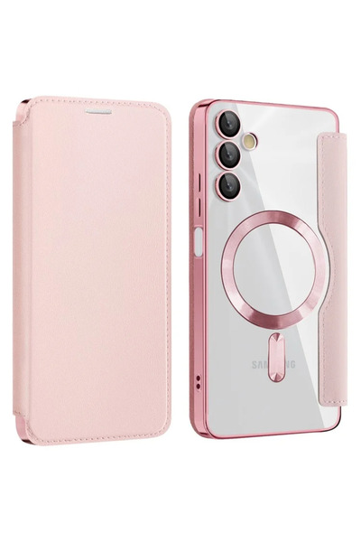 Samsung Θήκη για A05s (A057), Μαγνήτης, Προστασία RFID, Δέρμα, Χρωμιωμένη Άκρη, Ροζ