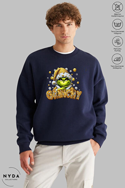 Nyda Collections سويت شيرت للجنسين بأكمام طويلة من Grinchy مطبوع برقبة دائرية...