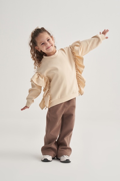 EBU Prive Unisex Children's Interlock Ruffled Sweatshirt Beige