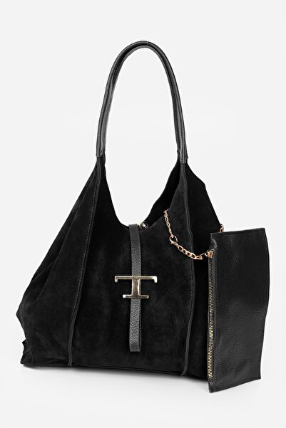 Alessia Bag حقيبة كتف من الجلد الطبيعي بشعار T من كيريا