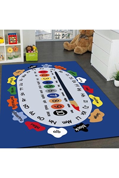 OEM Children's room carpet, non-slip, educational pattern, navy blue 80x150 cm