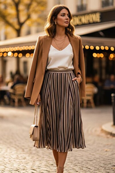 Yağmur Butik تنورة شيفون مخططة