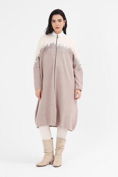 Uludağ Triko Women's Sand Ecru Printed Kepenek Poncho