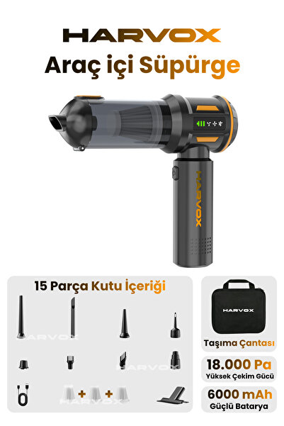18000pa Güçlü Vakum Araç Süpürgesi Taşınabilir Çantalı 6000mAh Bataryalı Üflemeli HXVC-003