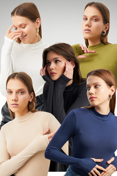 Bipantolon Women's Anthracite Cream White Oil Green Navy Blue 5-Piece Finger Detailed Bodysuit