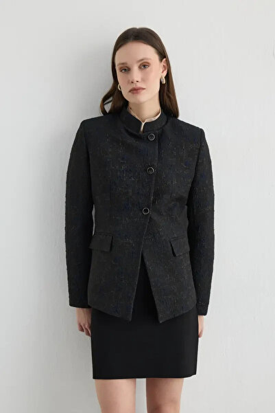 Gusto Hakim Yakalı Jacquard Jacket - Black