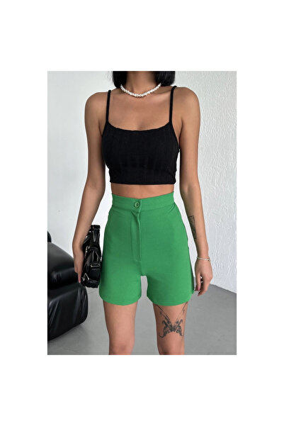 byhodi High Waist Flexible Lycra Crepe Shorts Offering Style and Comfort Together Green
