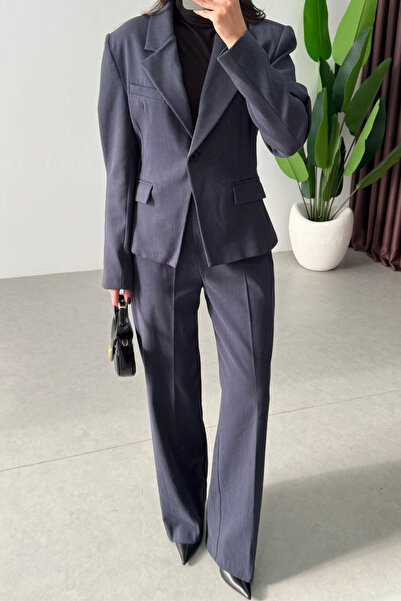 My Blog Navy Blue Sleeveless Double Suit with Waist Tie - 9480