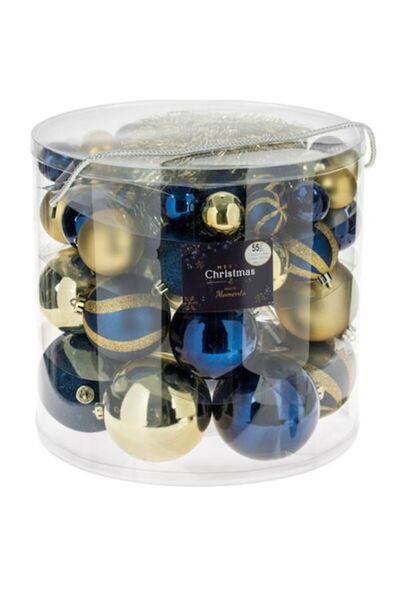 AB HOMES Set Globuri de Crăciun Albastre și Aurii, Mate și Lucioase cu Glitte...