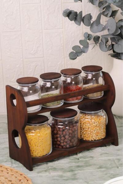 Ünsal Showroom Nero Bench 8-Piece 2-Tier Spice Rack Set with Stand B6689