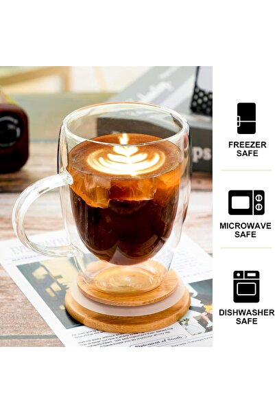 Generic Double Walled Glass Coffee Cup with Bamboo Lid 350ml (Insulated)