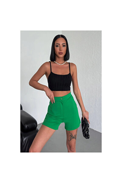 byhodi High Waist Flexible Lycra Crepe Shorts Offering Style and Comfort Together Green