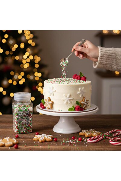 Dr. Gusto Mini Cupcake Pasta Süsleme Şekeri Kar Taneli Yeşil & Kırmızı 100 g – Yılbaşı Konsept Dekoru