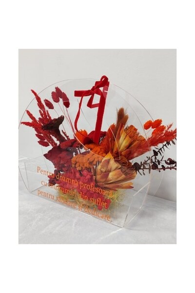 OEM Plexiglass basket with cryogenically preserved and dried flowers for teacher
