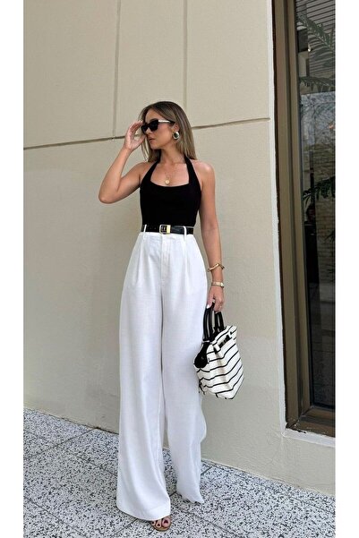 leymoda Kadın Pileli Pantolon Yüksek Bel Palazzo Kumaş Pantolon