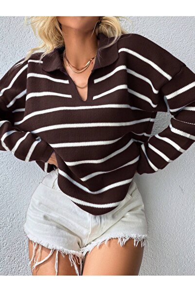 STORY ONLİNE سترة نسائية مخططة بياقة بولو