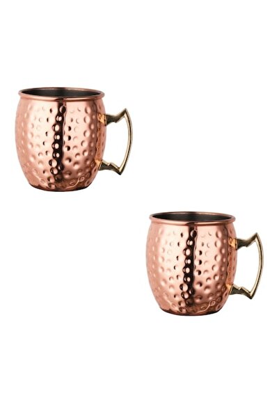 PHN MAG Set of 2 Stainless Steel Mugs with Gold Handle, Copper Finish — 550ml