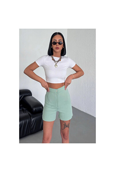 byhodi High Waist Stretchy Lycra Crepe Shorts Offering Style and Comfort Together Water Green