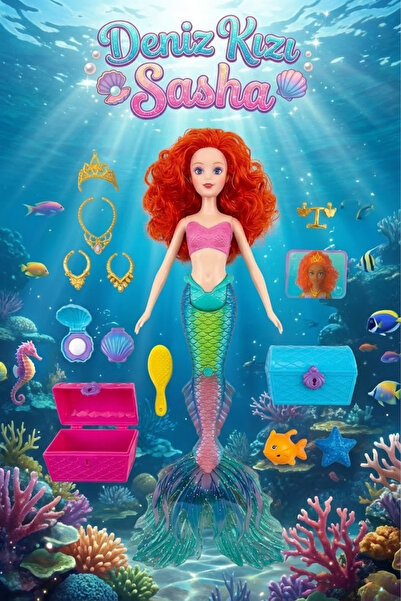 craftivio Sasha Deniz Kızı Oyuncak Bebek - Aksesuarlı, Taraklı, Hazine Sandık...