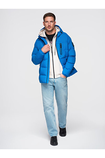 OMBRE Μονωμένο καπιτονέ ανδρικό μπουφάν με μανίκι raglan - μπλε V2 OM-JAHP-0302