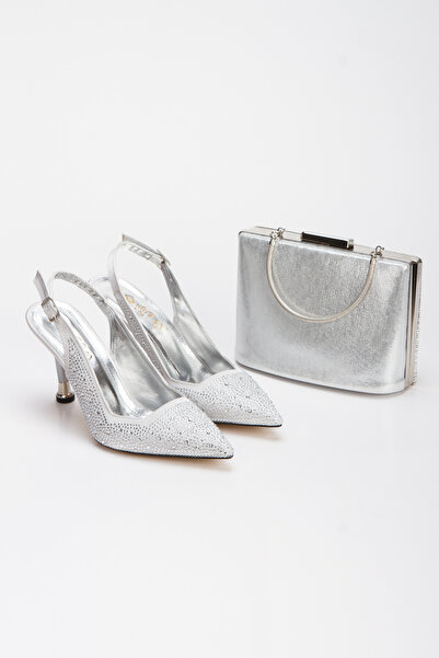 MFT AYAKKABI Women's Stone Embroidered Evening Dress Shoes and Bag Set