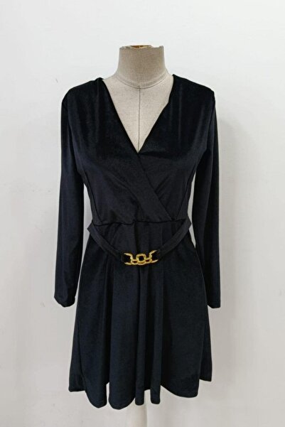 Mossta διπλό πέτο Βελούδινο φόρεμα με λεπτομέρεια με κούμπωμα στο λαιμό - Μαύρο