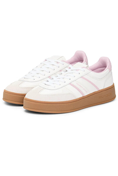 Tommy Hilfiger Women's Leather Laced Comfortable Sole White Sneaker En0En02900-0Gd