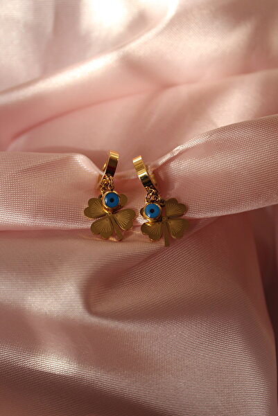 Kudi Four Clover Steel Earrings with Evil Eye Beads