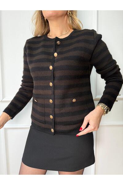 Size Özgü Kahve Çizgili Hırka