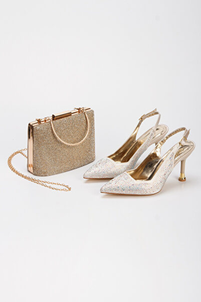MFT AYAKKABI Women's Stone Embroidered Evening Dress Shoes and Bag Set