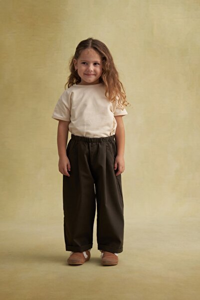 EBU Prive Pantaloni plisați din gabardină pentru copii unisex kaki