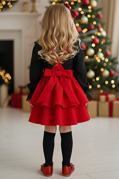 Parla Kids Girl's Helen Red Suspender Tie Gilet October 29Th Dress Black Lace Long Sleeve Blouse Evening Dress Set