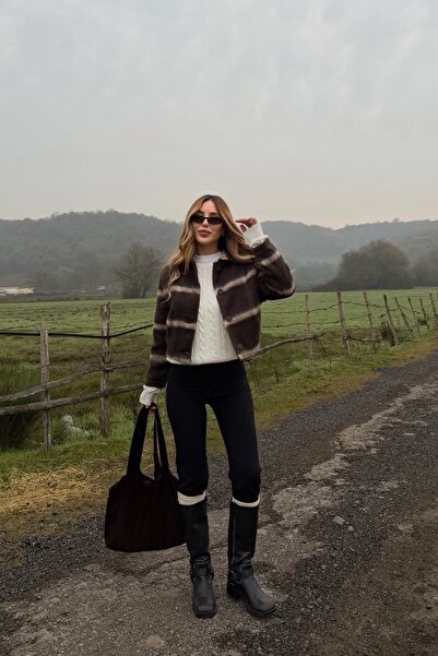 Laluvia Brown 100% Cotton Bomber Jacket - 251001