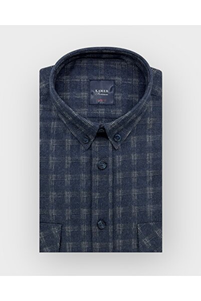 KAMER SLIM FIT KIŞLIK UZUN KOLLU ÇİFT CEP KAPAKLI DÜĞMELİ YAKA EKOSE GÖMLEK 2...