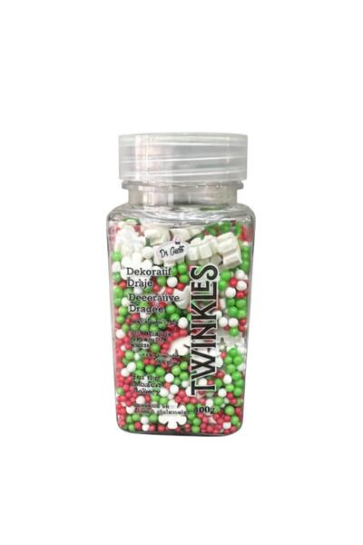 Dr. Gusto Mini Cupcake Pasta Süsleme Şekeri Kar Taneli Yeşil & Kırmızı 100 g – Yılbaşı Konsept Dekoru