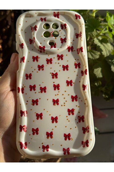 yuscerham Xiaomi Note 9 Pro Uyumlu Kırmızı Fiyonk Desenli Yumuşak Silikon Kılıf