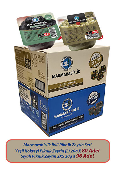 MarmaraBirlik Yeşil & Siyah Zeytin Seti 2’li Piknik Paket 176 Adet Vakumlu