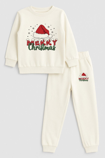 MODA 2026 Crăciun Moș Crăciun Crăciun cu imprimeu guler rotund Ecru Trening p...