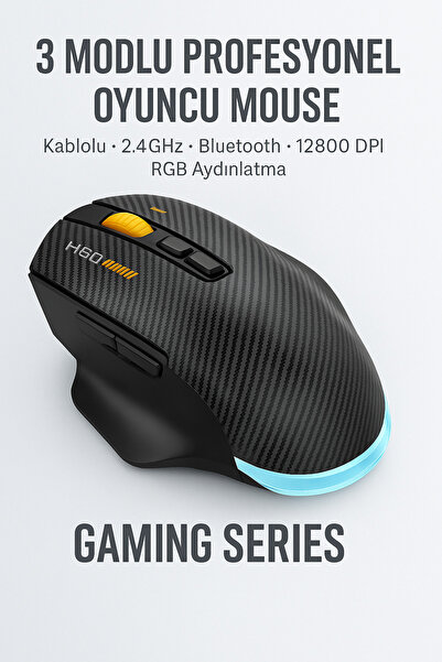 RabbitTech W601 Tri-Mode Gaming Mouse – 12800 DPI, RGB, BT + 2.4GHz + Kablolu...