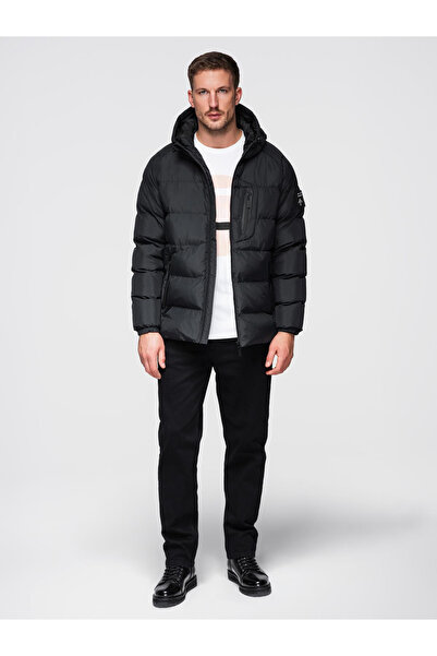 OMBRE Jachetă matlasată termoizolantă pentru bărbați cu mânecă raglan - Negru V4 OM-JAHP-0302